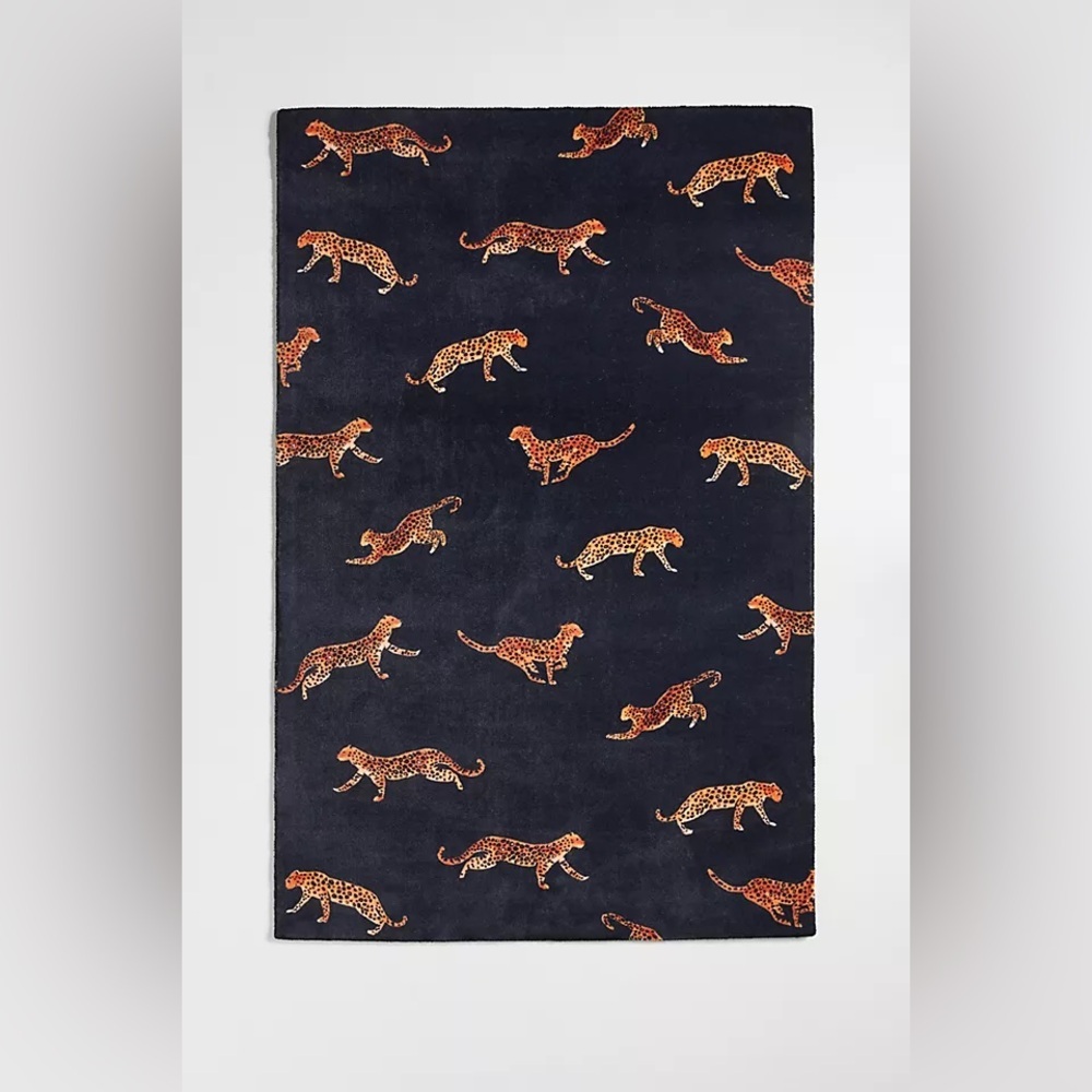 Anthropologie Home Navy Cheetah 3x5 Area Rug NWT